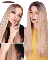 Ombre Blue Green Straight Long Synthetic Wigs For Women Black Pink Wigs 24 inch can be Cosplay Wigs Heat Resistant I's a wig