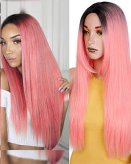 Ombre Blue Green Straight Long Synthetic Wigs For Women Black Pink Wigs 24 inch can be Cosplay Wigs Heat Resistant I's a wig