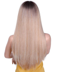 Long Straight Synthetic Wig Mixed Brown and Blonde Long Wigs for White /Black Women Middle Part Nature Wigs