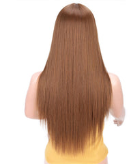 Long Straight Synthetic Wig Mixed Brown and Blonde Long Wigs for White /Black Women Middle Part Nature Wigs