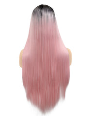 Long Straight Ombre Sweet Baby Pink Dark Roots Glueless Cosplay Heat Resistant Synthetic Wigs