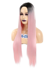 Long Straight Ombre Sweet Baby Pink Dark Roots Glueless Cosplay Heat Resistant Synthetic Wigs