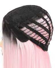 Long Straight Ombre Sweet Baby Pink Dark Roots Glueless Cosplay Heat Resistant Synthetic Wigs