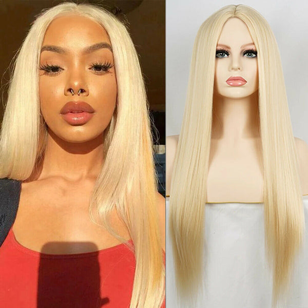 Women's Long Blonde Straight Natural Looking Synthetic Cosplay Full Wigs