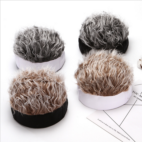 Men Women Adjustable Beanie Hat with Spiked Fake Hair Hiphop Short Wig Cap Funny