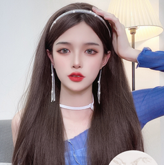 Long Brown Synthetic Straight Wig Middle Part Hair Fashion Wig Heat Resistant