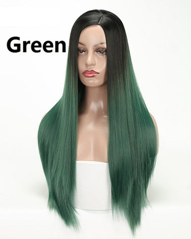Straight Synthetic Wigs For Woman 26 Inch Long Heat Resistant Hair Wig Black Ombre Purple Green Red Color