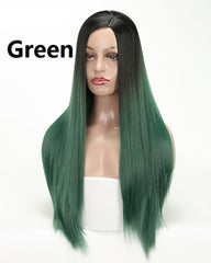 Straight Synthetic Wigs For Woman 26 Inch Long Heat Resistant Hair Wig Black Ombre Purple Green Red Color