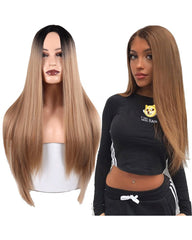 Straight Synthetic Wigs For Woman 26 Inch Long Heat Resistant Hair Wig Black Ombre Purple Green Red Color