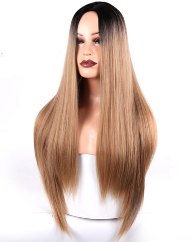 Straight Synthetic Wigs For Woman 26 Inch Long Heat Resistant Hair Wig Black Ombre Purple Green Red Color