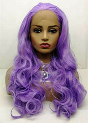 Long Purple Body Wavy Wig Curly Synthetic Lace Front Wigs Cosplay Heat Glueless