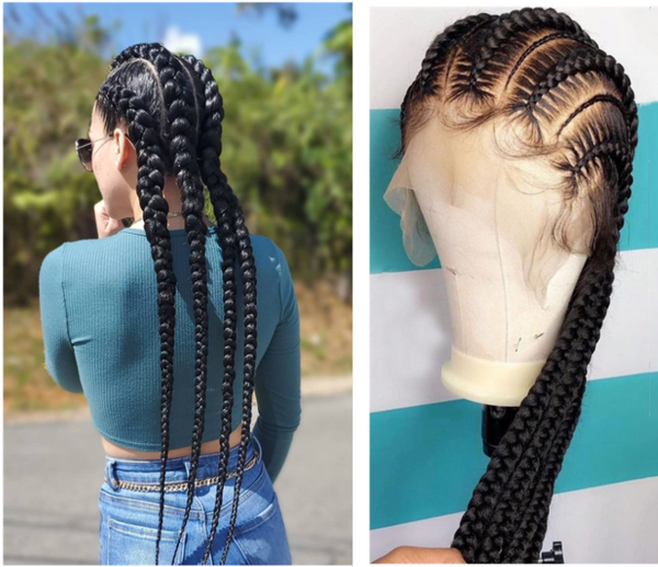 34 inch African Braiding Synthetic Lace Front Wigs Black Box Braids Cornrow Wig