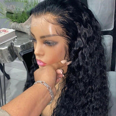 Women Long Black Deep Wave Lace Front Wig Synthetic Hair Wigs Heat Safe Cosplay
