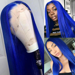 Long Silky Dark Blue Lace Front Wigs Straight Synthetic Hair Wig Heat Resistant