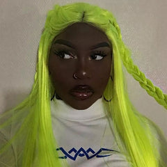 Green Wigs Lace Front Wig Synthetic Wig Bright Green Long Straight Hair Glueless