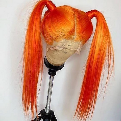 Long Orange Lace Front Wigs Straight Synthetic Hair Wig Cosplay Party Glueless