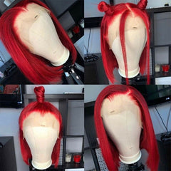 Fashion Short Bob 13x4 Lace Front Wigs Red Straight Synthetic Hair Wig Party