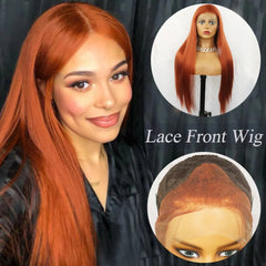 Long Lace Front Wigs Straight Copper Red Synthetic Hair Wig Natural Cosplay Heat