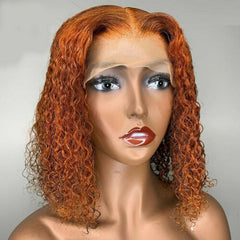 Short Curly Ginger Pixie Lace Front Wigs Bob Deep Wave Synthetic Wig Cosplay