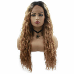Lace Front Wig Ombre Brown Auburn Blonde Mixed Highlights Curly Layers Heat Safe