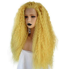 24" Yaki Lace Front Wig Long Kinky Curly Yellow Full Wigs Synthetic Hair Party