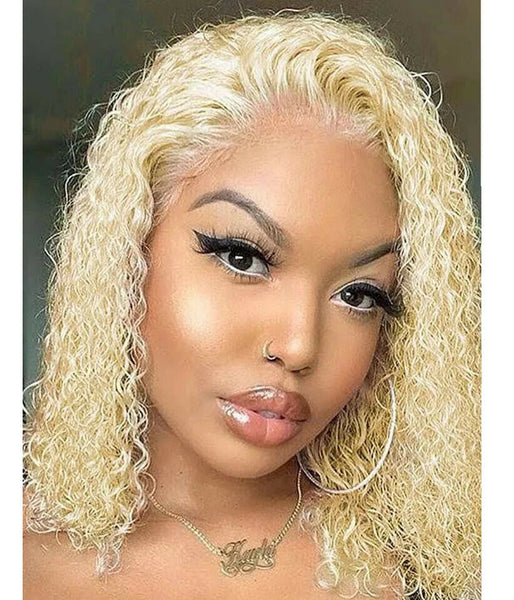 Short Deep Curly Blonde Lace Front Wig Heat Safe Cosplay Wigs for Black Women