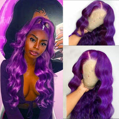 Dark Purple Wavy Lace Front Wigs Wave Synthetic for Women Fashion Party Costume