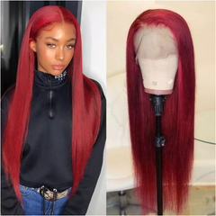 Long Straight Burgundy Red Lace Front Wig Glueless Heat Resistant Synthetic Wigs