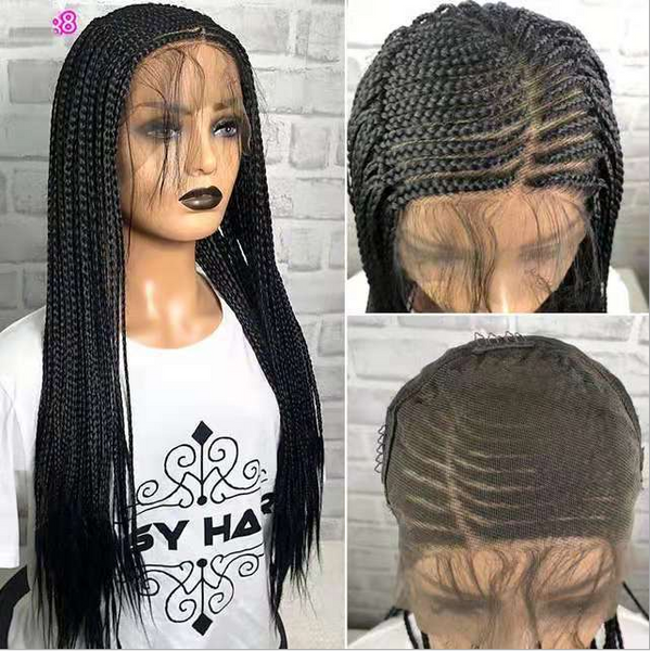 Long Box Braid Wig Synthetic hair Lace Front Wigs Black Daily Use Heat Resistant