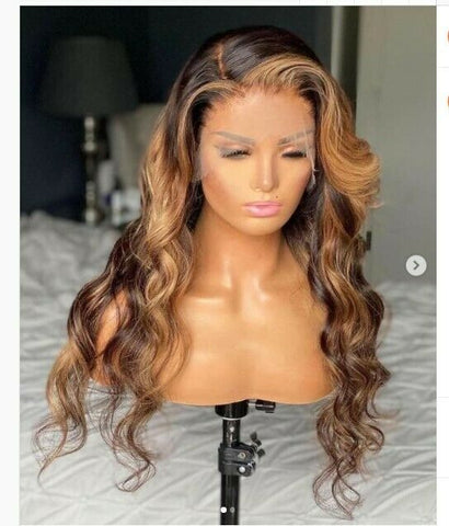 Women Long Wave Blone Brown Ombre Lace Front Wig Heat Safe Costumes Natural Wigs