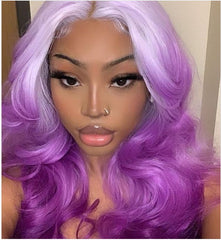 Ombre Purple Lace Front Wigs Long Wavy Synthetic Natural Hairline Body Wave Hair