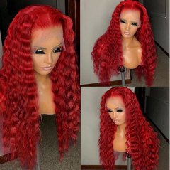 Deep Wave Red Lace Front Wigs For Women Burgundy 99J Colored Synthetic Wigs