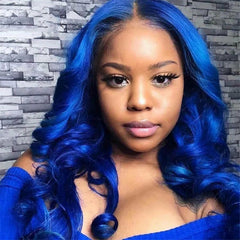 Women Blue Color Body Wave Lace Front Wigs Synthetic Glueless Natural Hairline