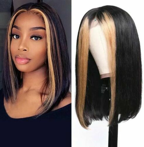 Fashion Brown Mix Blonde Short Straight Synthetic Lace Front Wigs Heat Resistant
