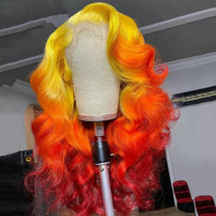 Fashion Ombre Yellow Orange Colored Synthetic Glueless Body Wave Lace Front Wigs