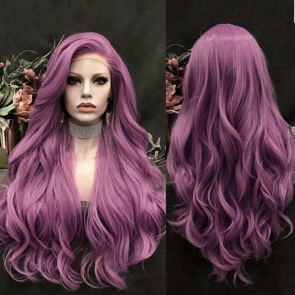 Purple Long Body Wave Wigs for Women Synthetic Lace Front Wigs Natural Hairline