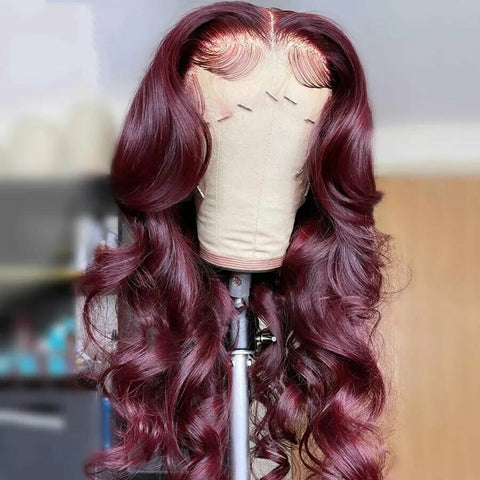 Body Wave Hair Lace Front Wigs Red Burgundy Color Synthetic Glueless Heat Safe