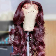 Body Wave Hair Lace Front Wigs Red Burgundy Color Synthetic Glueless Heat Safe