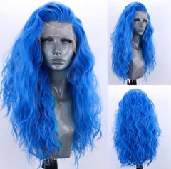 Long Wavy Wigs for Women Blue High Temperature Fiber Synthetic Lace Front Wigs