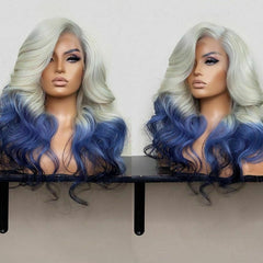 Women Long Wave White Blonde Blue Lace Front Wig Heat Safe Costumes Natural Wig