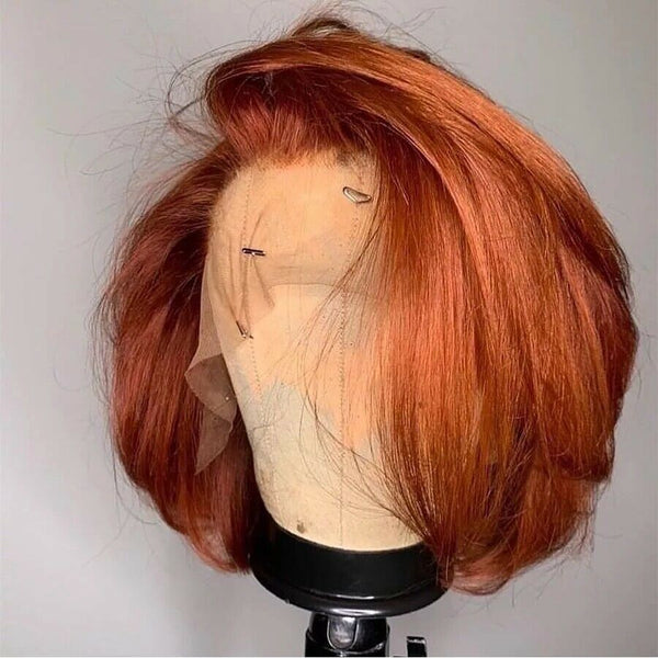 Woman Ginger Orange Bob Wig Lace Front Wig Synthetic Heat Safe Daily Coslpay Use