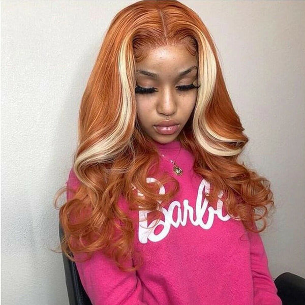 Women Long Wave Blonde Finger Orange Lace Front Wig Heat Safe Costumes Wig