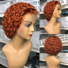 Pixie Cut Lace Front Wigs Ginger Orange Synthetic Short Deep Curly Natural Hair