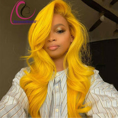 Mint Yellow Wavy 13x1 T Lace Front Wigs Pre Plucked Glueless for Women Party Wig