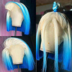 Short Bob Lace Front Wig Ombre Blonde Blue Synthetic Hair Wigs Cosplay Party