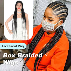 Long Black Box Braided Lace Front Wigs Cornrow Synthetic Full Wig With Baby Hair