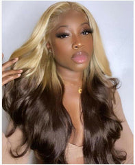 Women Long Wave Ombre Blond Brown Lace Front Wig Fiber Wigs Heat Resistant Hair