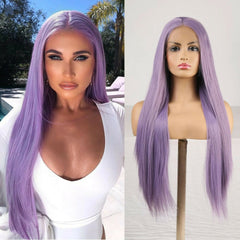 Long Straight Wigs Light Purple Lace Front Synthetic Wig Women Cosplay Costume