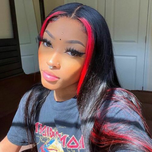 Red Highlight Black Hair Lace Front Wigs Glueless Natural Link Fashion Party Wig