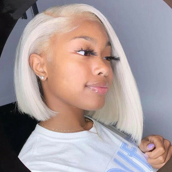 Short Bob White Lace Front Wig Side Part Synthentic Wig Heat Resistant Gluless